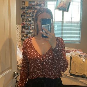 pacsun la hearts brown and white floral long sleeve blouse